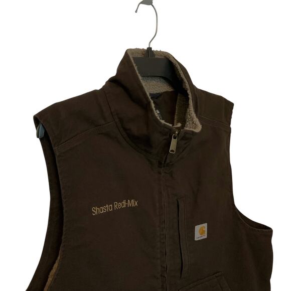 Carhartt Brown Vest Washed Duck Sherpa Lined Mock Neck Mens Large - Picture 2 of 11